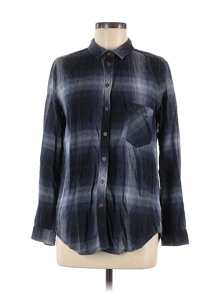 BDG 100% Cotton Plaid Ombre Blue Long Sleeve Button-Down Shirt Size M - photo 1