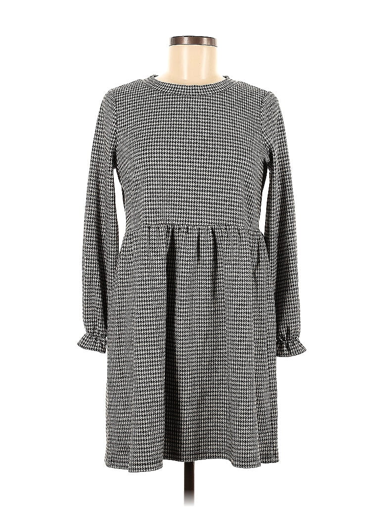 Ann Taylor LOFT Houndstooth Marled Checkered-gingham Grid Plaid Tweed Chevron-herringbone Gray Casual Dress Size S (Petite) - photo 1