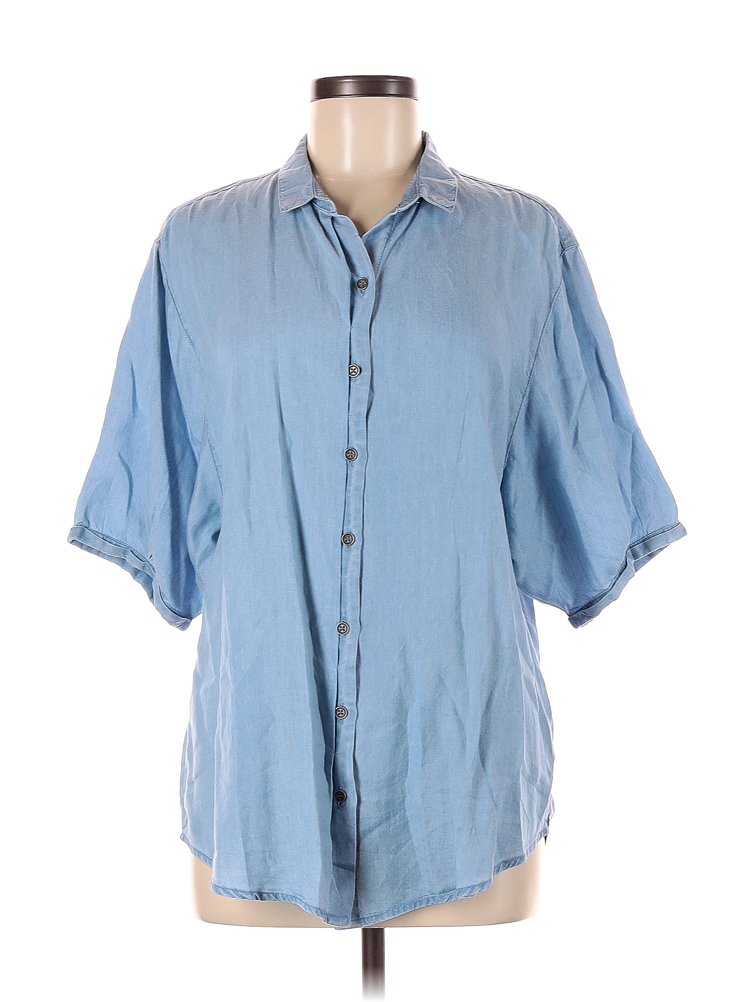 Beachlunchlounge 100 Lyocell Blue Short Sleeve Button Down Shirt Size