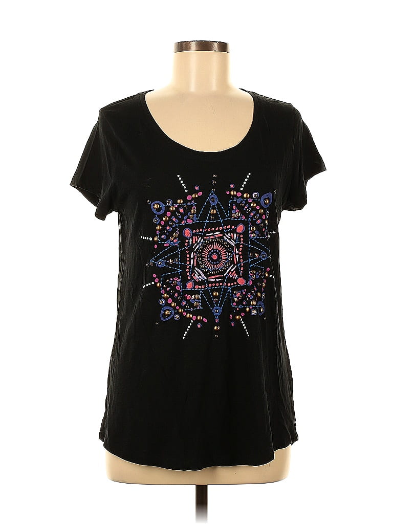 Lucky Lotus 100% Cotton Stars Batik Aztec Or Tribal Print Black Short Sleeve T-Shirt Size M - photo 1