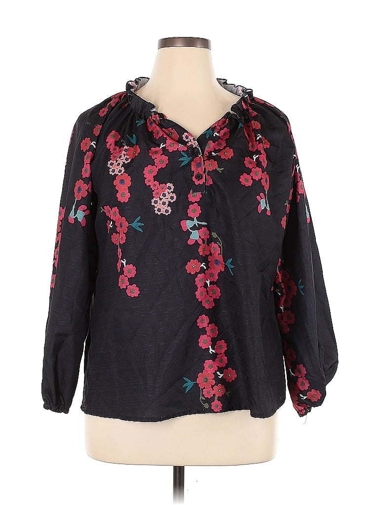 Misslook Floral Motif Batik Black Long Sleeve Blouse Size XL - photo 1
