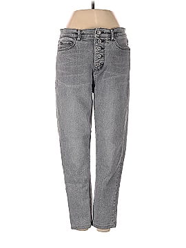 Ann Taylor LOFT Button Front High Rise Skinny Jeans in Light Vapor Grey (view 1)