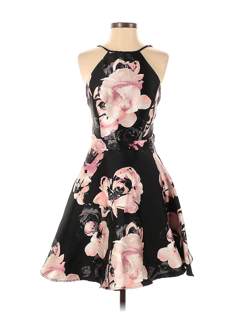 Xscape 100% Polyester Floral Motif Floral Black Casual Dress Size 4 ...