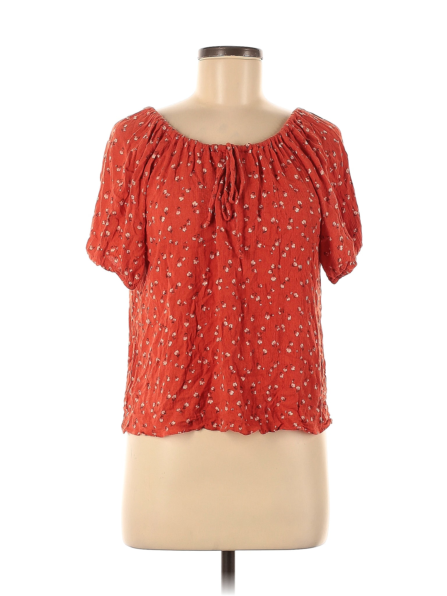 Supply And Demand 100 Rayon Floral Red Short Sleeve Blouse Size M 44