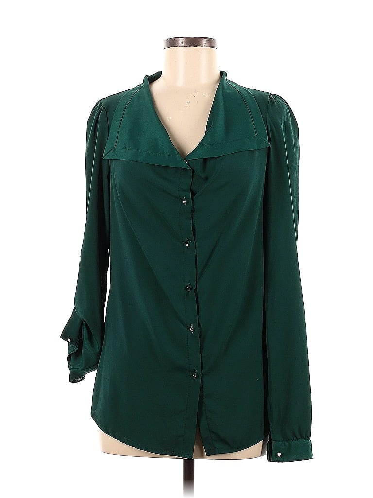 XOXO 100% Polyester Green Long Sleeve Blouse Size M - photo 1