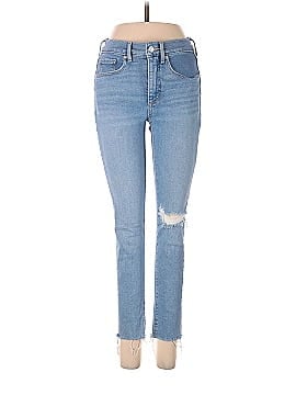 Ann Taylor LOFT Petite Frayed Mid Rise Skinny Jeans in Authentic Light Indigo Wash (view 1)