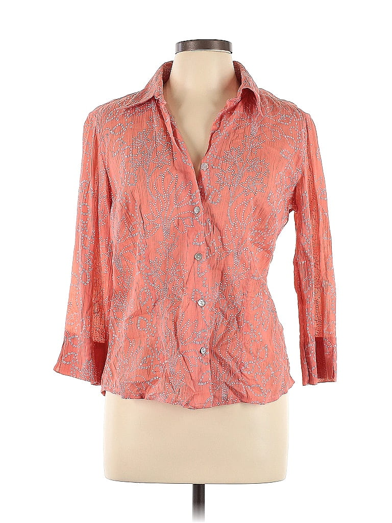 Fashion Bug 100% Cotton Damask Paisley Orange Long Sleeve Button-Down Shirt Size L - photo 1