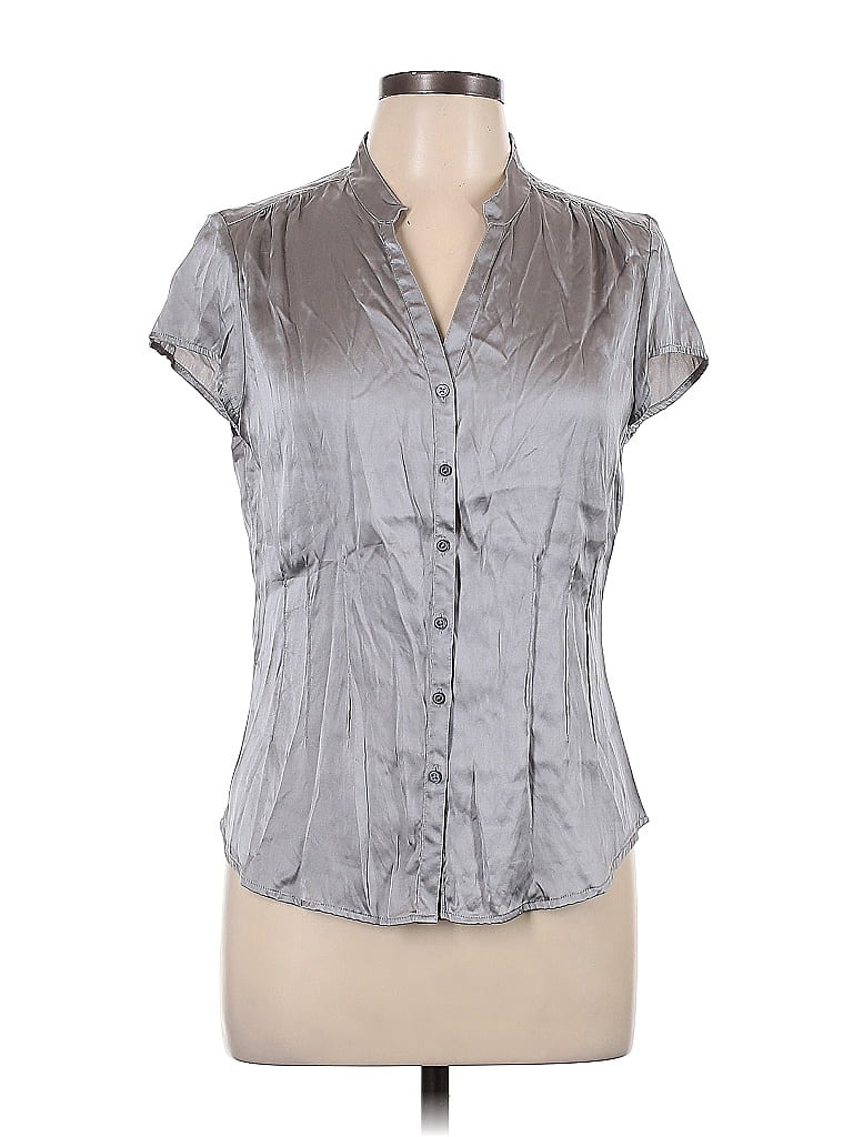 Express Design Studio Silver Short Sleeve Silk Top Size L - photo 1