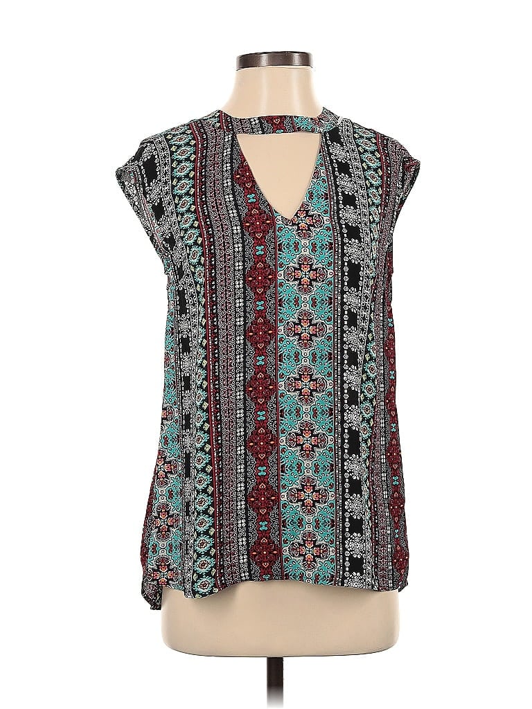 DR2 100% Polyester Aztec Or Tribal Print Teal Sleeveless Blouse Size XS - photo 1