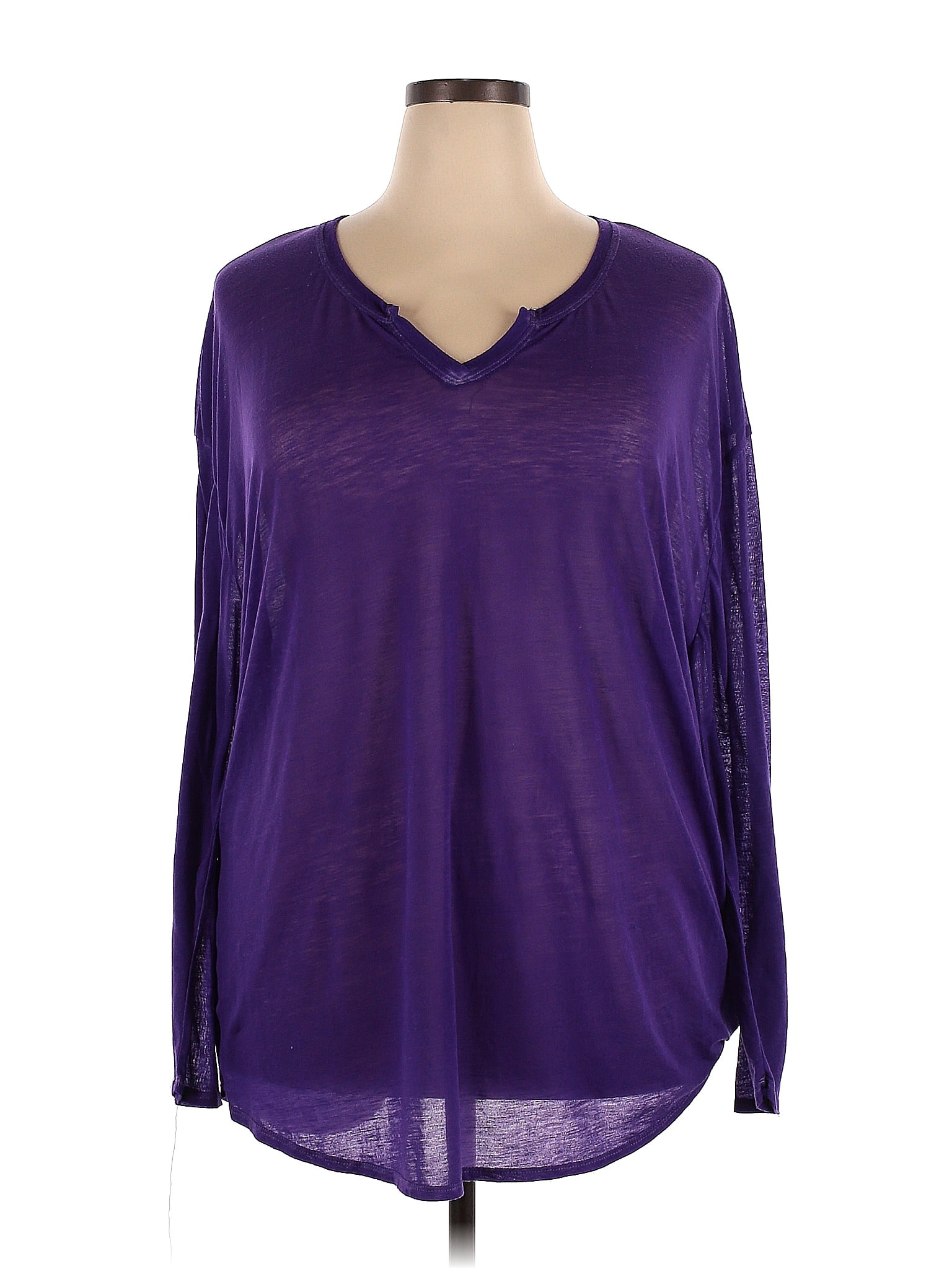 Faded Glory Solid Purple Long Sleeve Blouse Size 2x Plus 48 Off