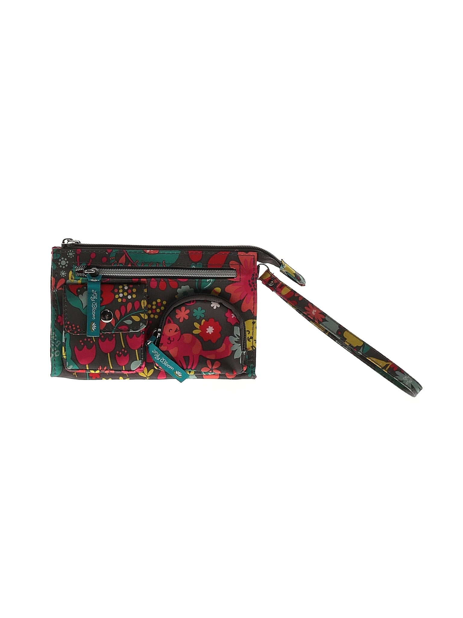 Lily Bloom Floral Motif Paisley Baroque Print Red Green Wristlet One