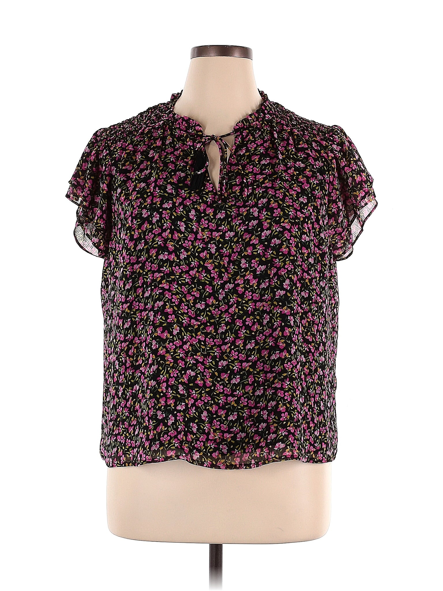 Cece 100 Polyester Black Short Sleeve Blouse Size Xl 74 Off Thredup