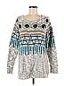 Kensie Jacquard Marled Acid Wash Print Fair Isle Batik Aztec Or Tribal Print Blue Pullover Sweater Size M - photo 1