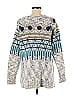 Kensie Jacquard Marled Acid Wash Print Fair Isle Batik Aztec Or Tribal Print Blue Pullover Sweater Size M - photo 2