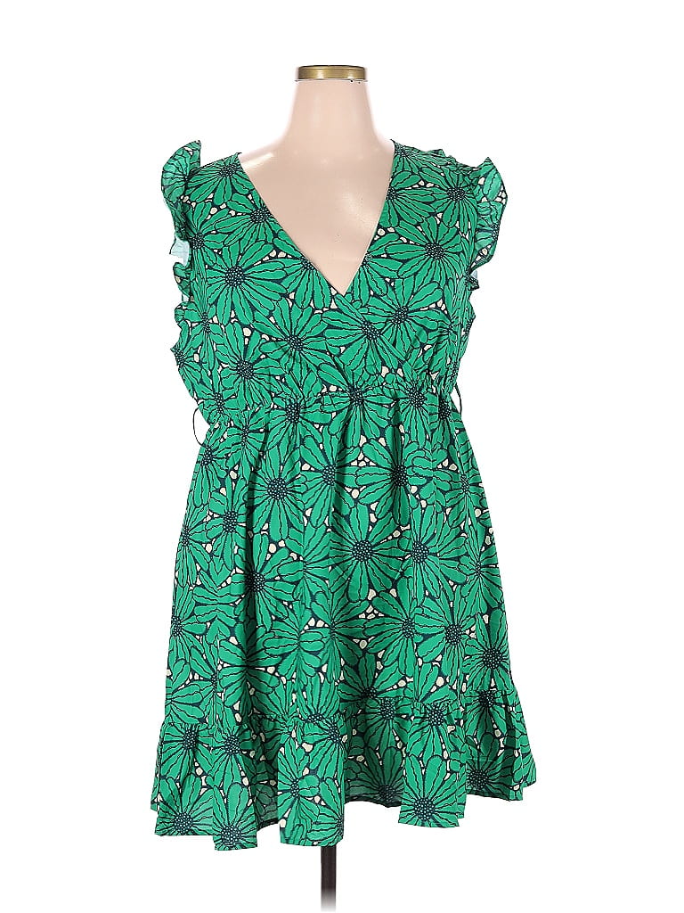 Shein 100% Polyester Tortoise Floral Motif Paisley Tropical Green Casual Dress Size 3XL (Plus) - photo 1