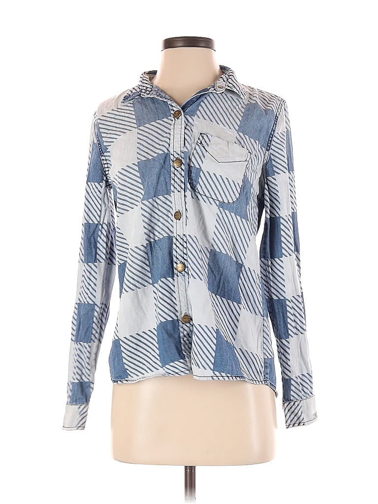 Current/Elliott 100% Cotton Argyle Checkered-gingham Blue Long Sleeve Button-Down Shirt Size Sm (1) - photo 1