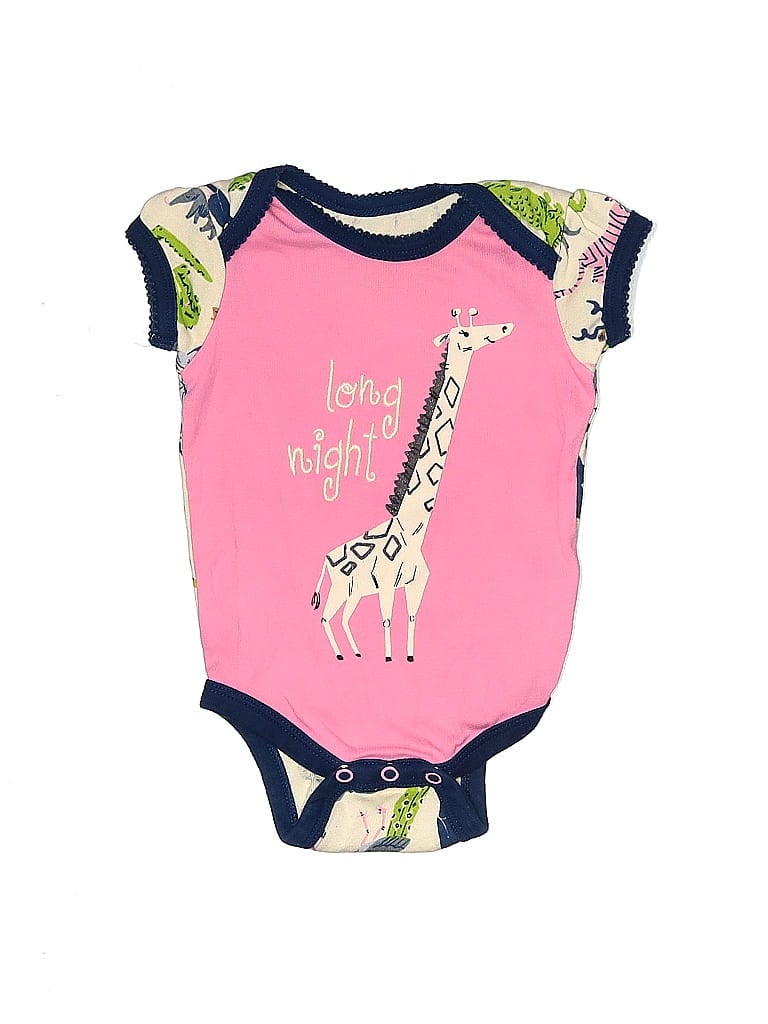 Little Blue House Heritage 100% Cotton Graphic Animal Print Pink Short Sleeve Onesie Size 3-6 mo - photo 1