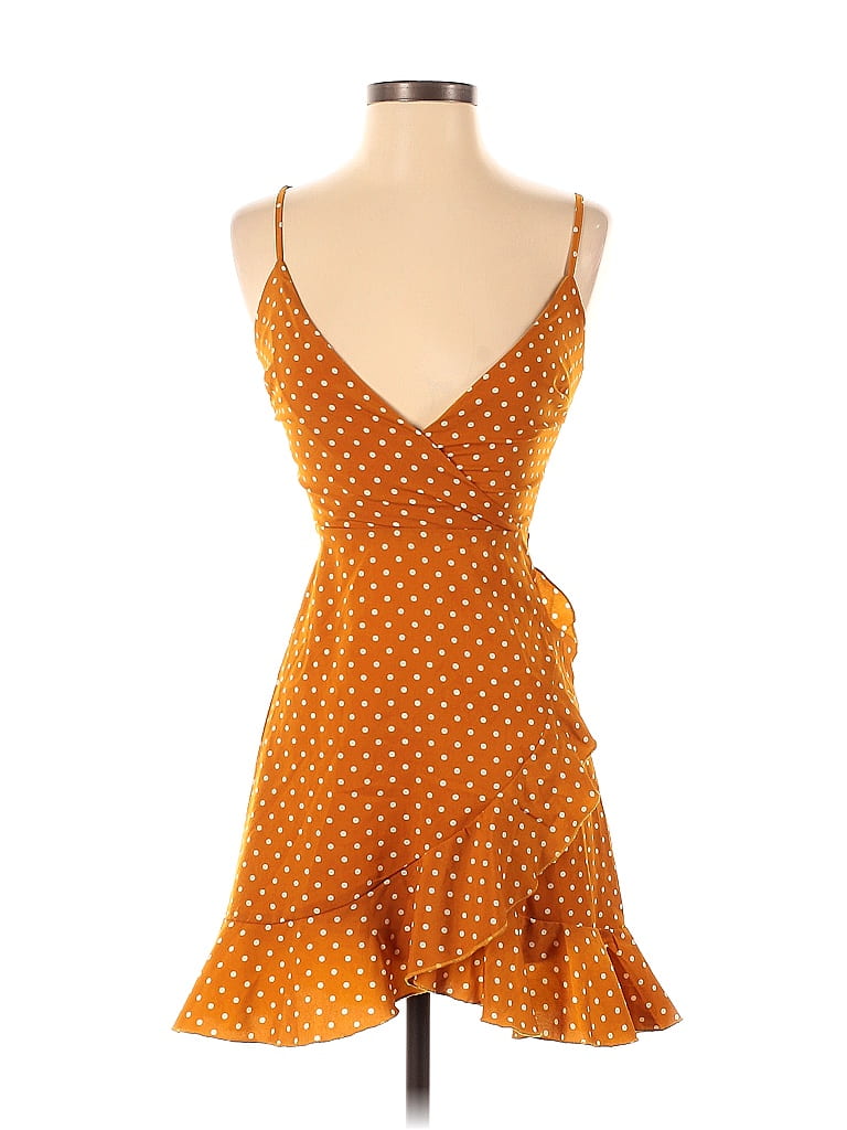 Missguided 100% Polyester Polka Dots Orange Casual Dress Size 0 - photo 1