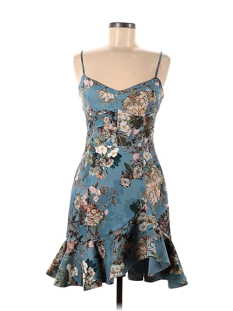 Nicholas Jacquard Floral Motif Floral Brocade Blue Cocktail Dress Size ...