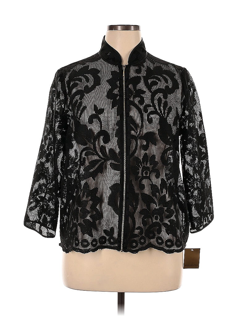 NIPON BOUTIQUE 100% Polyester Damask Brocade Black Jacket Size 16 - photo 1