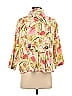 Click 100% Linen Floral Motif Floral Pink Green Long Sleeve Blouse Size S - photo 2