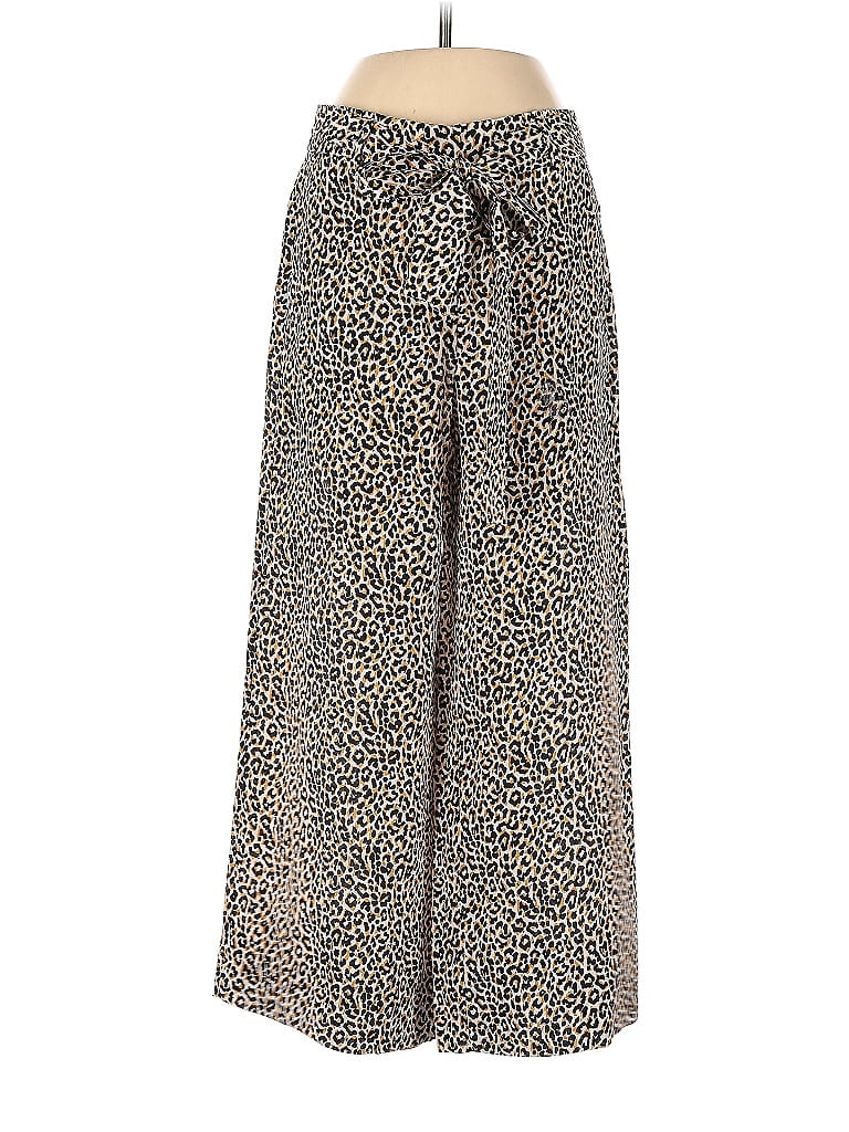 J.Crew 100% Silk Tortoise Polka Dots Animal Print Leopard Print Gold Casual Pants Size 0 - photo 1
