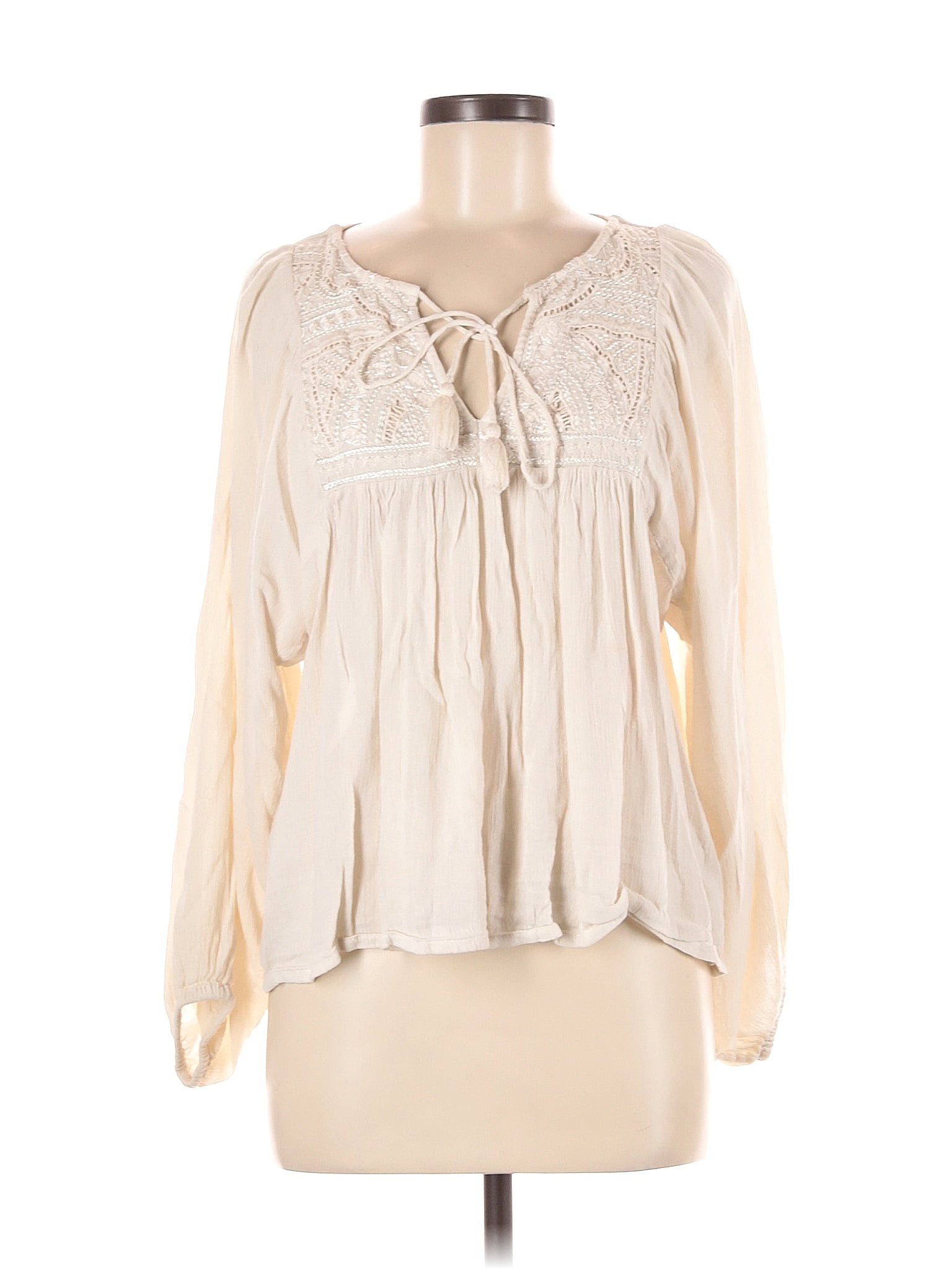 Ralph Lauren Women's Ivory Lace 3/4 Sleeve Scoop Neck Top Natural Size X-Large