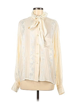 Chanel Vintage Embroidered Button Down With Tie Silk Top (view 1)