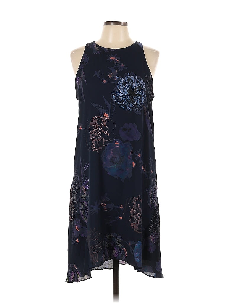 Katherine Barclay 100% Polyester Floral Motif Acid Wash Print Floral Batik Graphic Paint Splatter Print Blue Casual Dress Size 12 - photo 1