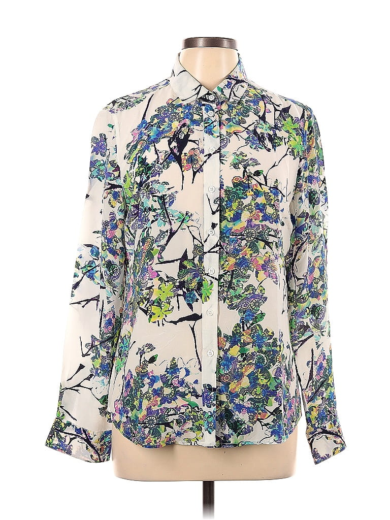 Joe Fresh Floral Motif Floral Ivory Long Sleeve Button-Down Shirt Size L - photo 1