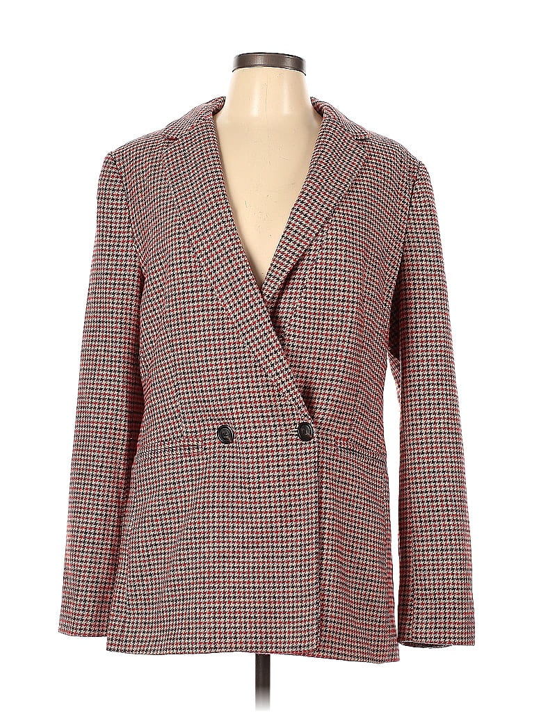 Gap Houndstooth Checkered-gingham Plaid Tweed Red Blazer Size 12 (Tall) - photo 1