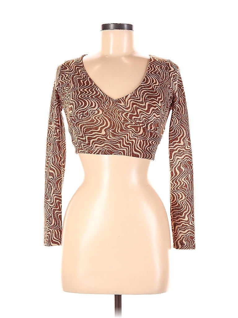 Pre-owned Altar'd State 3/4 Sleeve Top Brown V Neck Tops