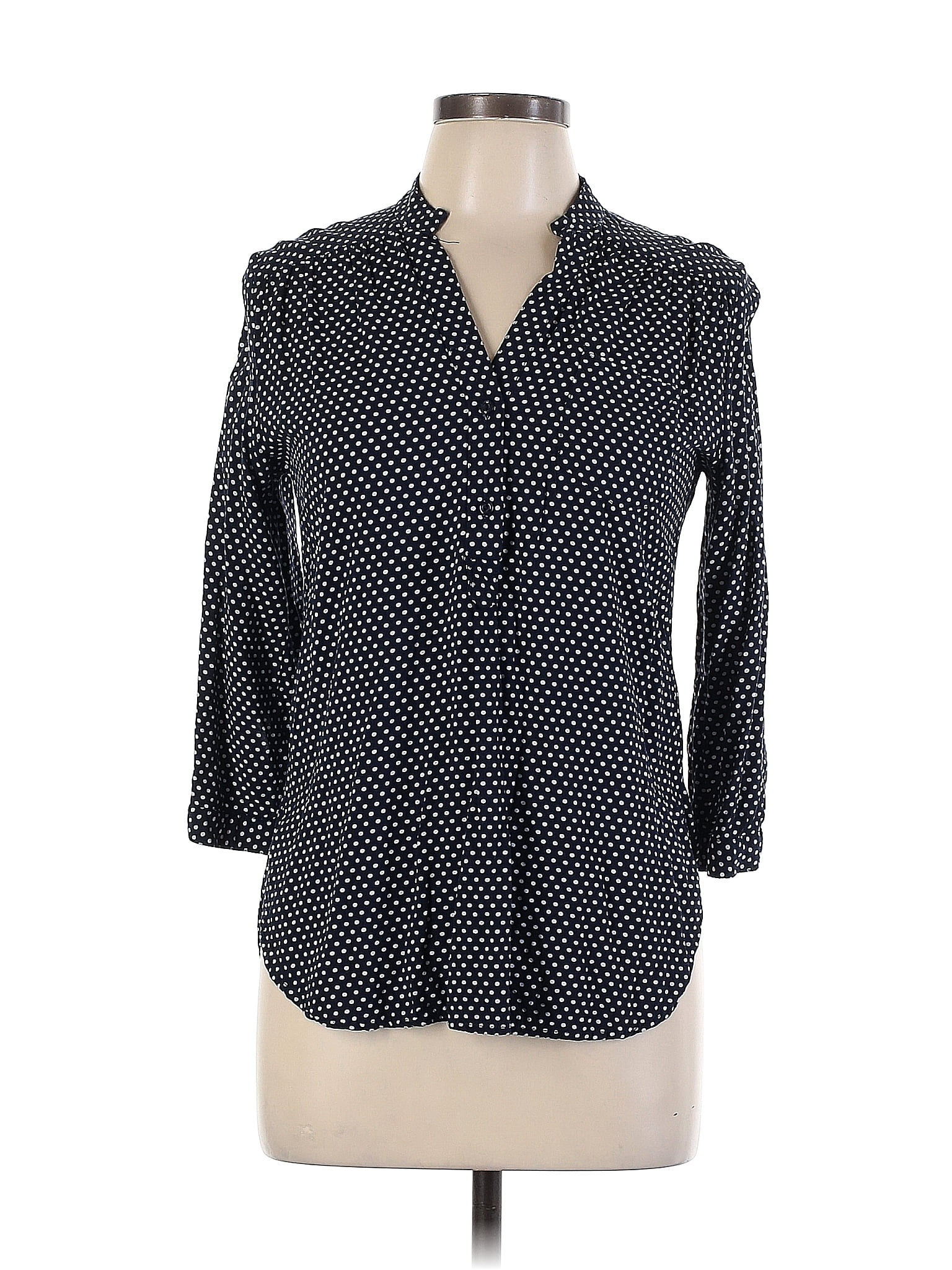 Market and Spruce 100% Rayon Polka Dots Black Short Sleeve Button-Down ...