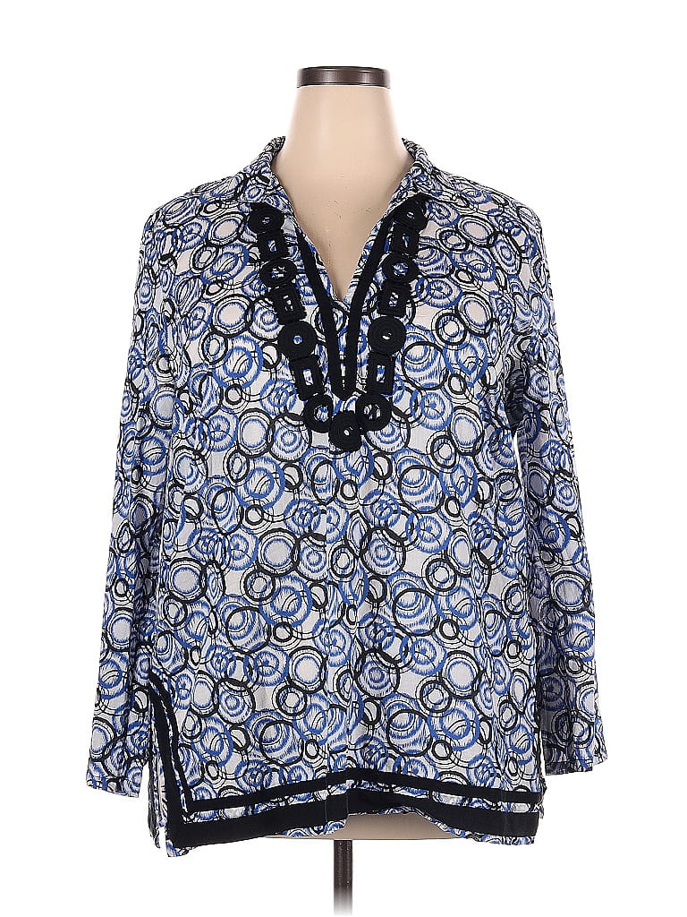 Michael Kors Women's Quarter Button Long Sleeve Tunic Top Blue Size X-Large