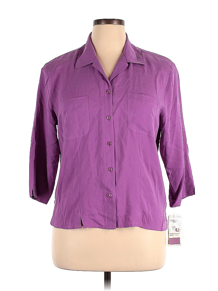 Notations 100% Silk Purple 3/4 Sleeve Silk Top Size XL - photo 1