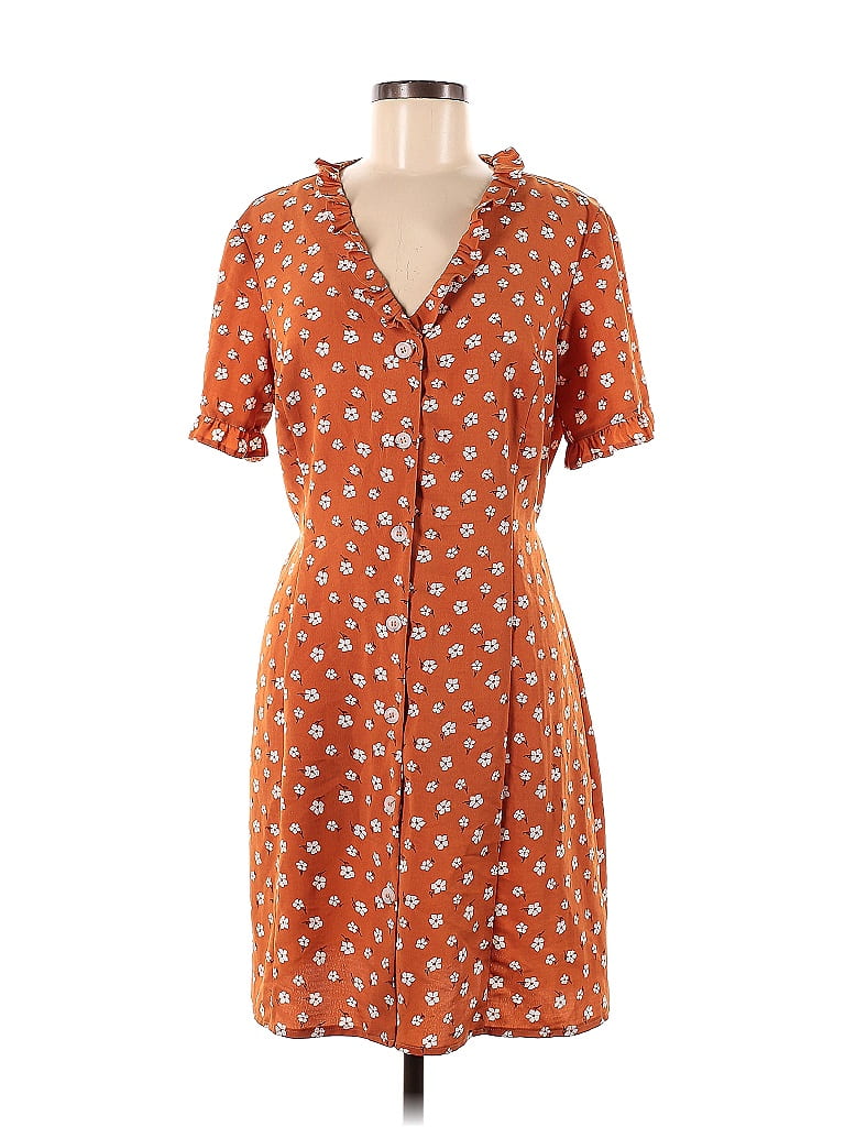 Primark 100% Polyester Orange Casual Dress Size 12 - photo 1