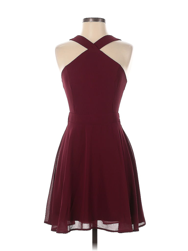 Charlotte Russe 100% Polyester Solid Burgundy Casual Dress Size S - photo 1