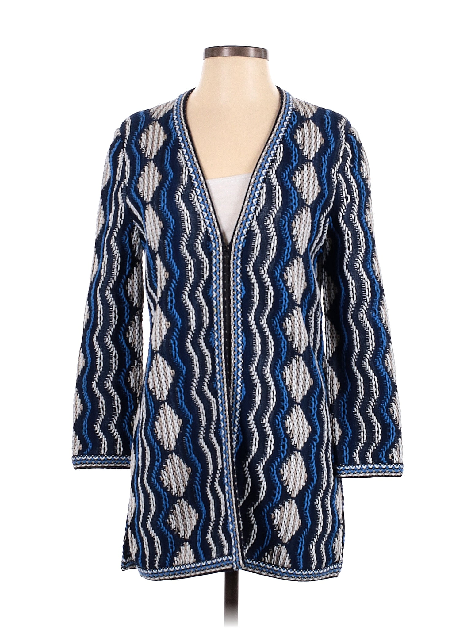ST. JOHN Size 8 Blue Navy Textured 3/4 Sleeves Cardigan main image 0