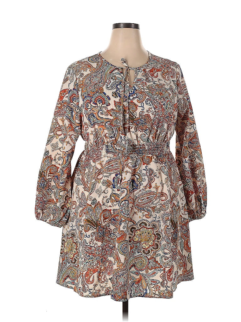 Shein Paisley Baroque Print Batik Brown Casual Dress Size 2X (Plus) - photo 1
