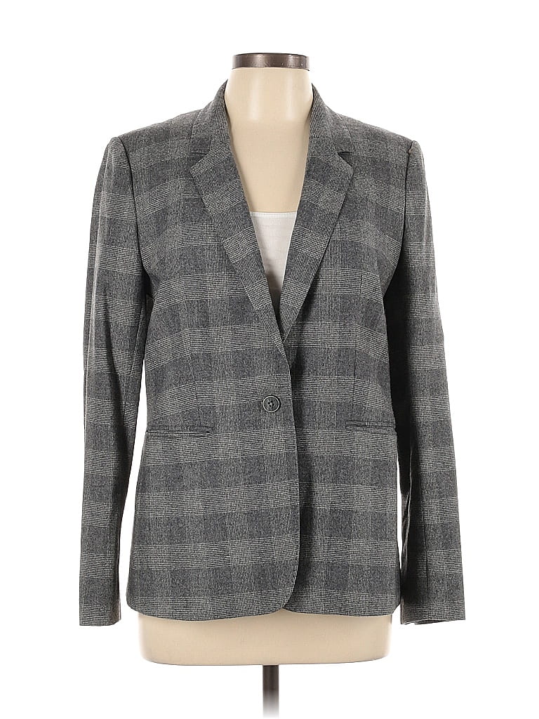 Massimo Dutti 100% Viscose Houndstooth Checkered-gingham Plaid Gray Blazer Size 10 - photo 1