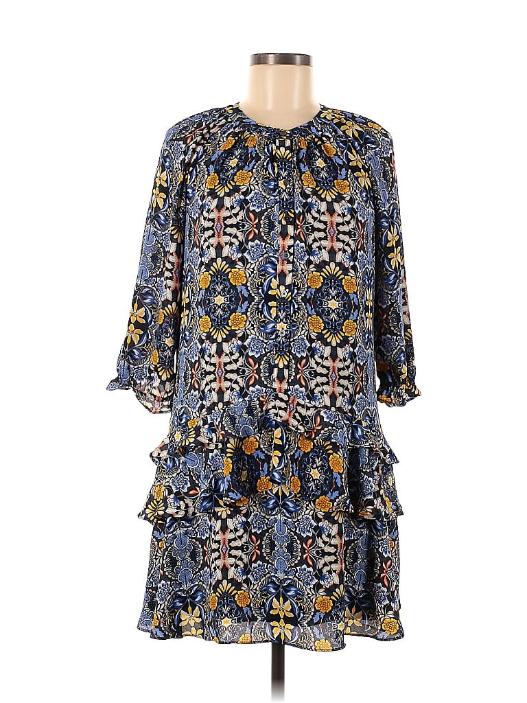 Ann Taylor LOFT 100% Polyester Floral Motif Paisley Baroque Print Batik Blue Casual Dress Size S (Petite) - photo 1