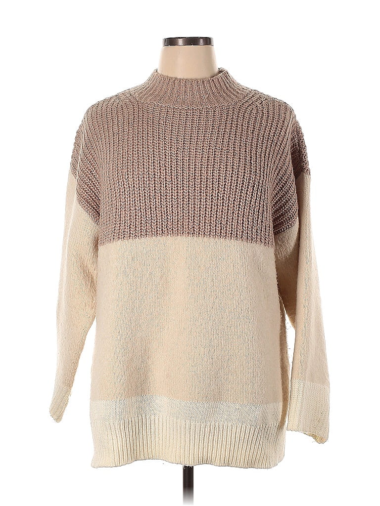 Ann Taylor Color Block Tan Turtleneck Sweater Size XL - photo 1