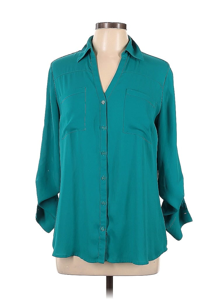 Express 100 Polyester Teal Long Sleeve Blouse Size L 70 Off Thredup