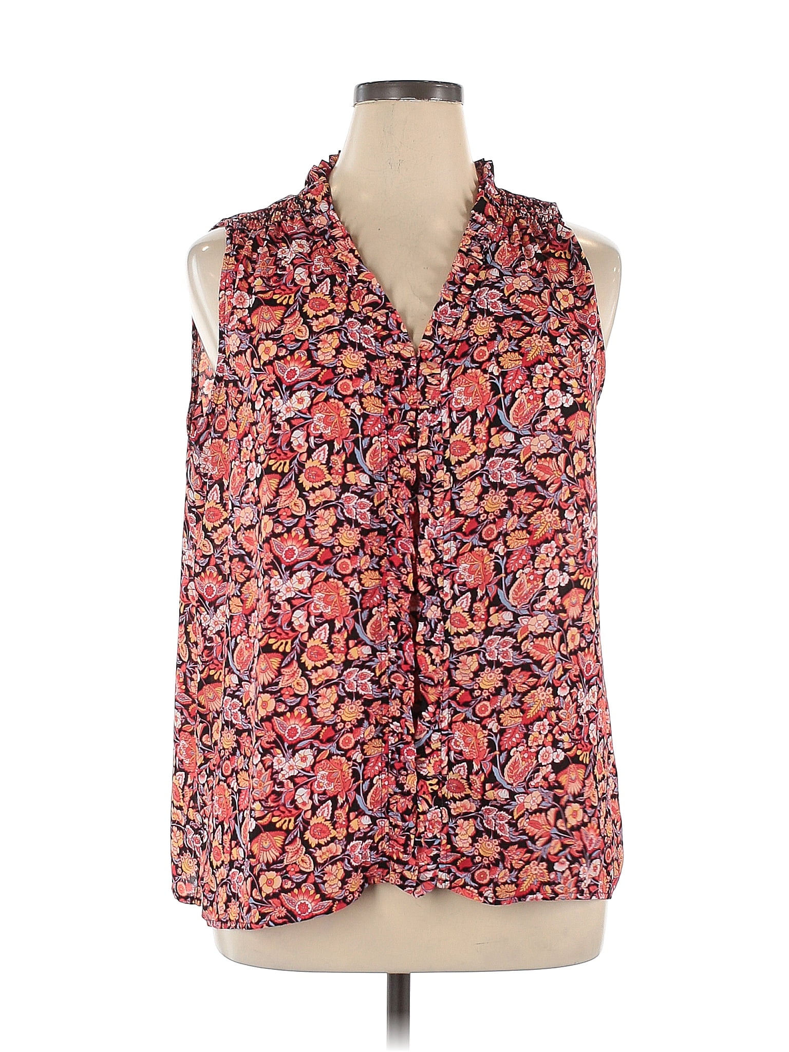 Liz Claiborne Career 100 Polyester Batik Pink Sleeveless Blouse Size