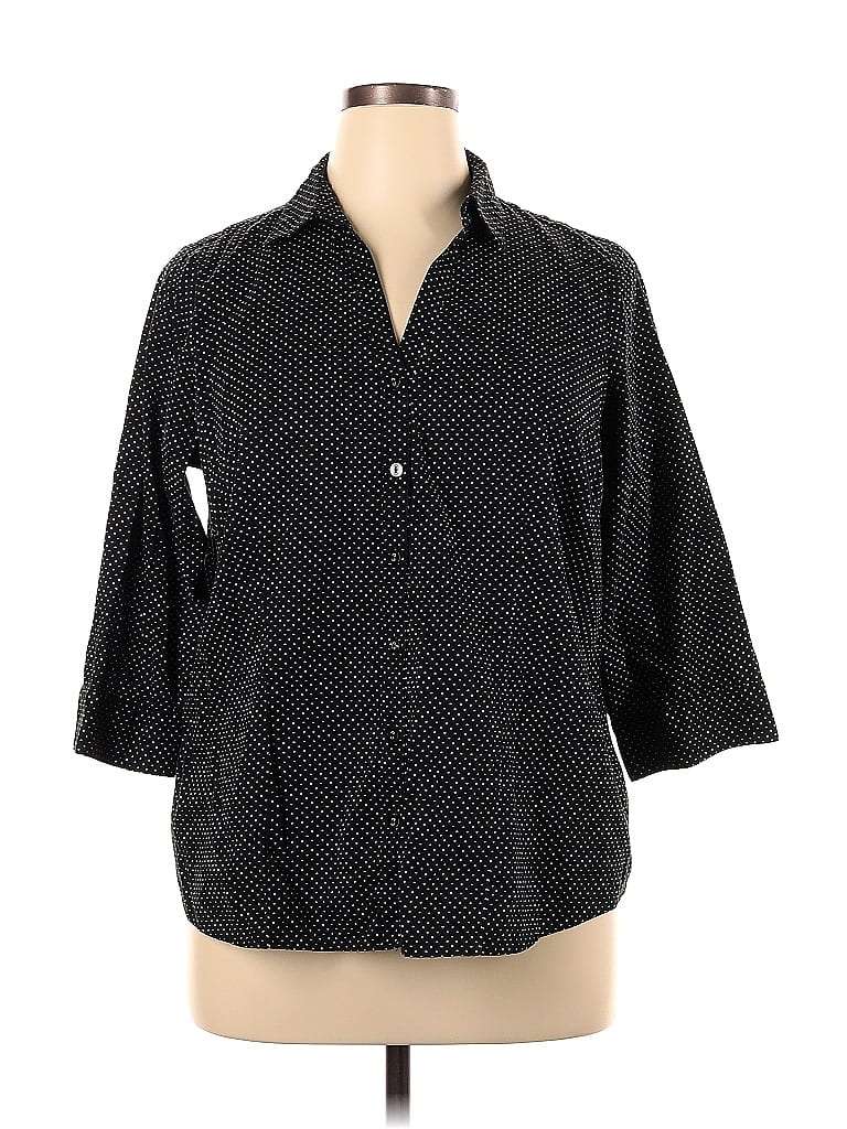 212 Collection Polka Dots Black Long Sleeve Button-Down Shirt Size 1X (Plus) - photo 1