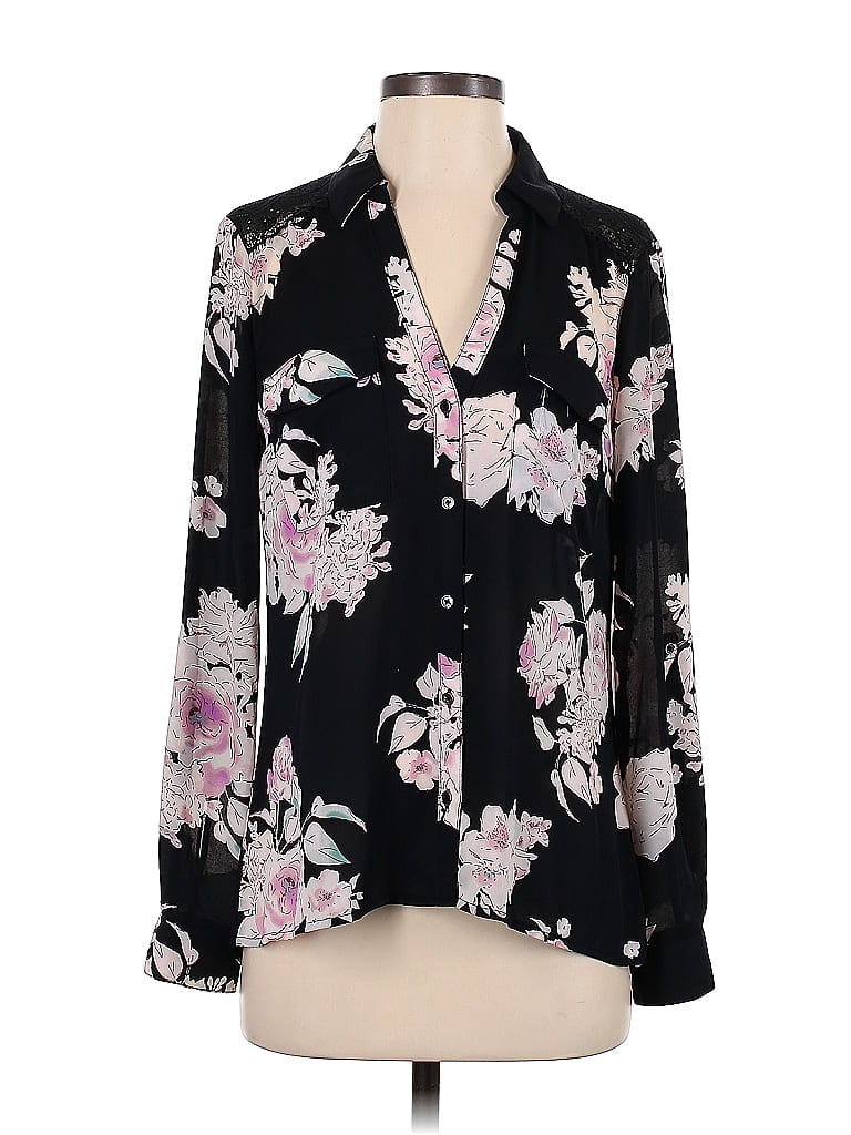 Candie's 100% Polyester Floral Motif Floral Black Long Sleeve Blouse Size S - photo 1