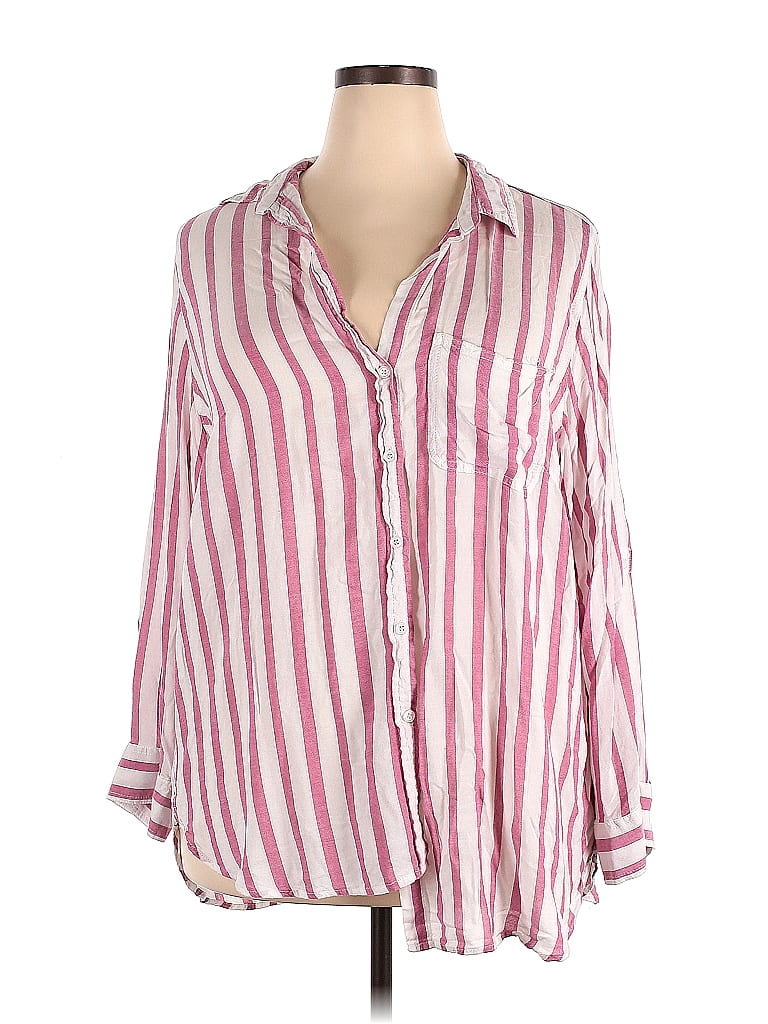 Velvet Heart Stripes Pink Long Sleeve Button-Down Shirt Size 2X (Plus) - photo 1