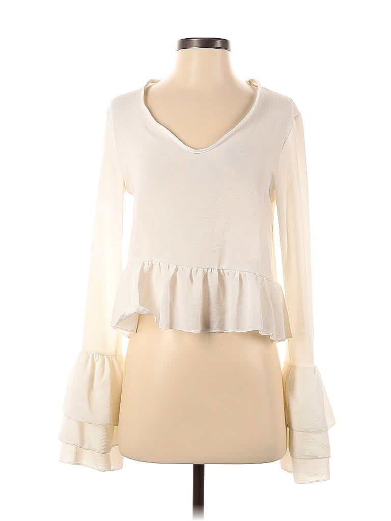 Pre-owned Boohoo Long Sleeve Top Ivory Sweetheart Neckline Tops In White