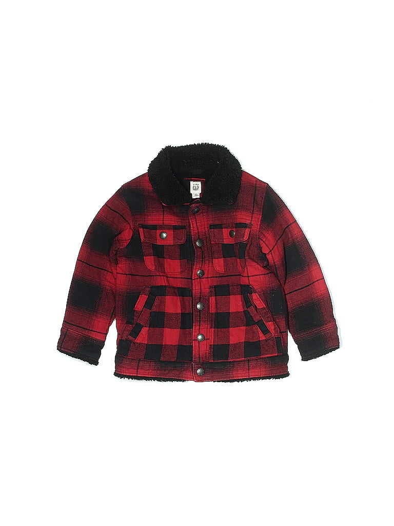 Baby Gap 100% Cotton Checkered-gingham Plaid Red Fleece Jacket Size 4 - photo 1