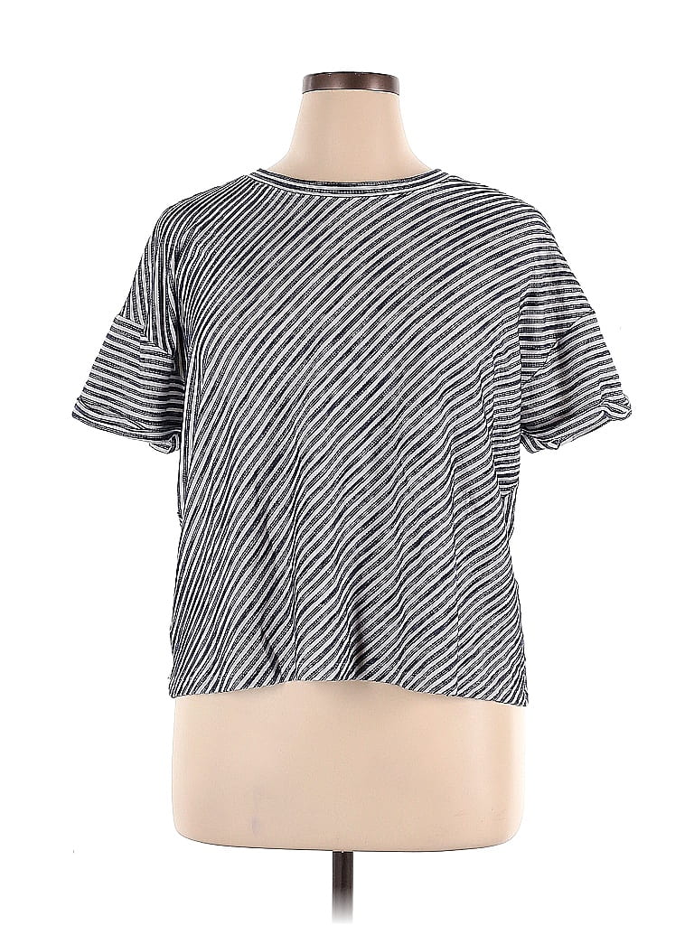 Lou & Grey Chevron Silver Short Sleeve Blouse Size XL - photo 1